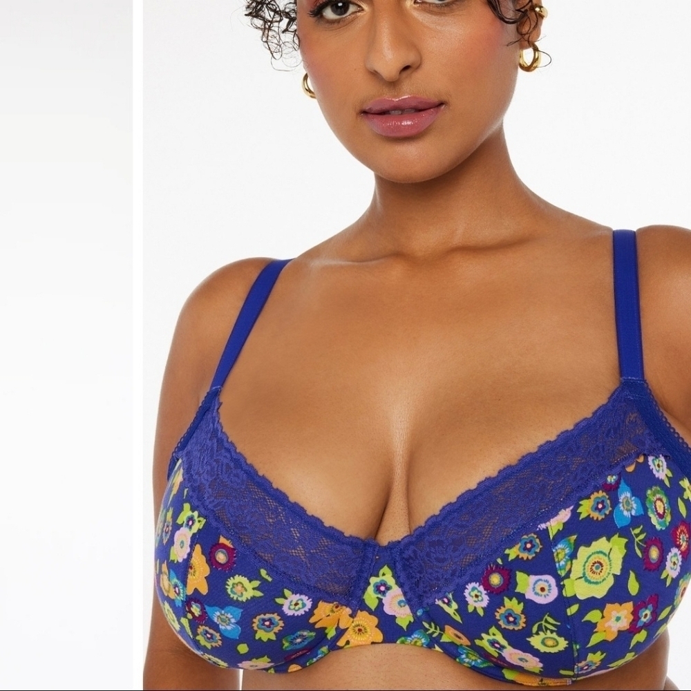 Rihanna Savage X Fenty Cotton Essentials Lace-Trim Unlined Bra Coquette - L